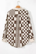 Plus Size Checkered Button Up Long Sleeve Jacket - Hovatok