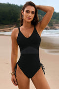 Drawstring Ruched V-Neck One-Piece Swimwear - Hovatok