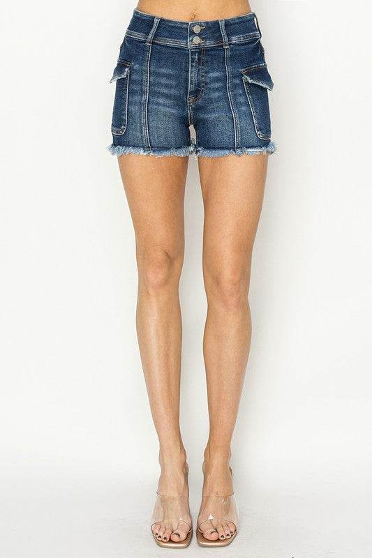 RISEN Raw Hem Denim Shorts with Pockets - Hovatok