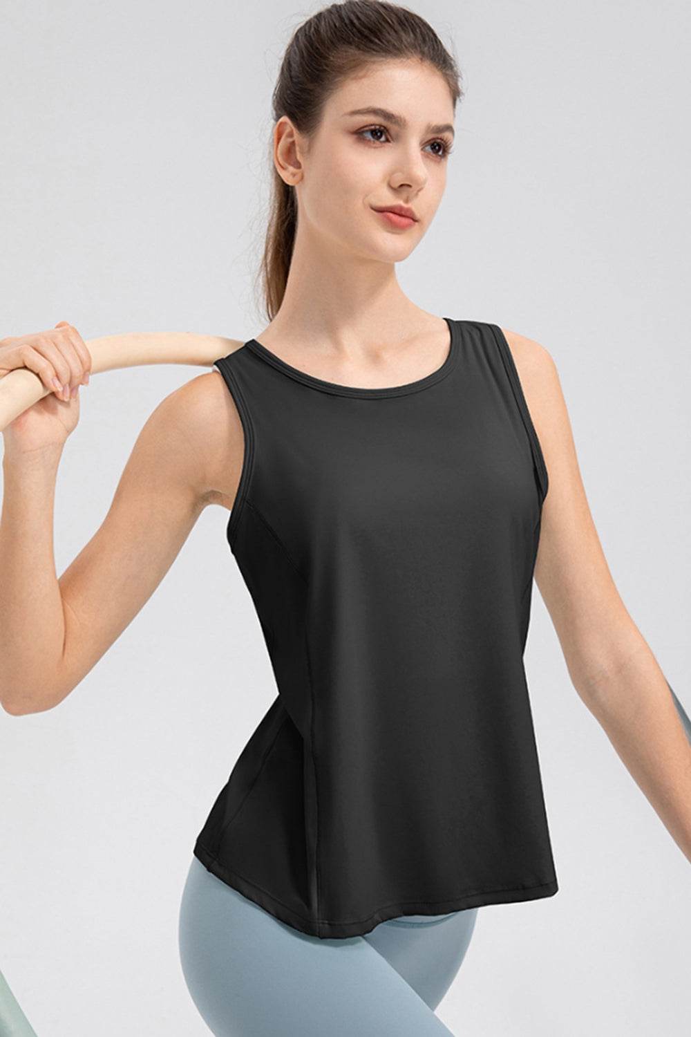 Wide Strap Round Neck Active Tank - Hovatok