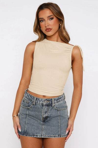 Ruched Tied Solid Color Tank - Hovatok