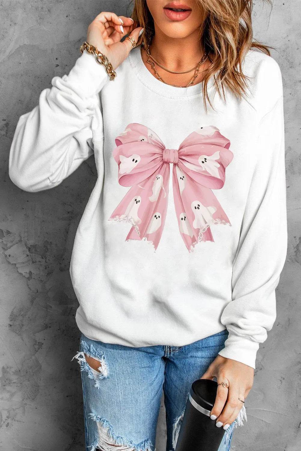 Bow Round Neck Long Sleeve Sweatshirt - Hovatok