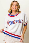 BiBi Metallic America Letter Short Sleeve Sweater - Hovatok