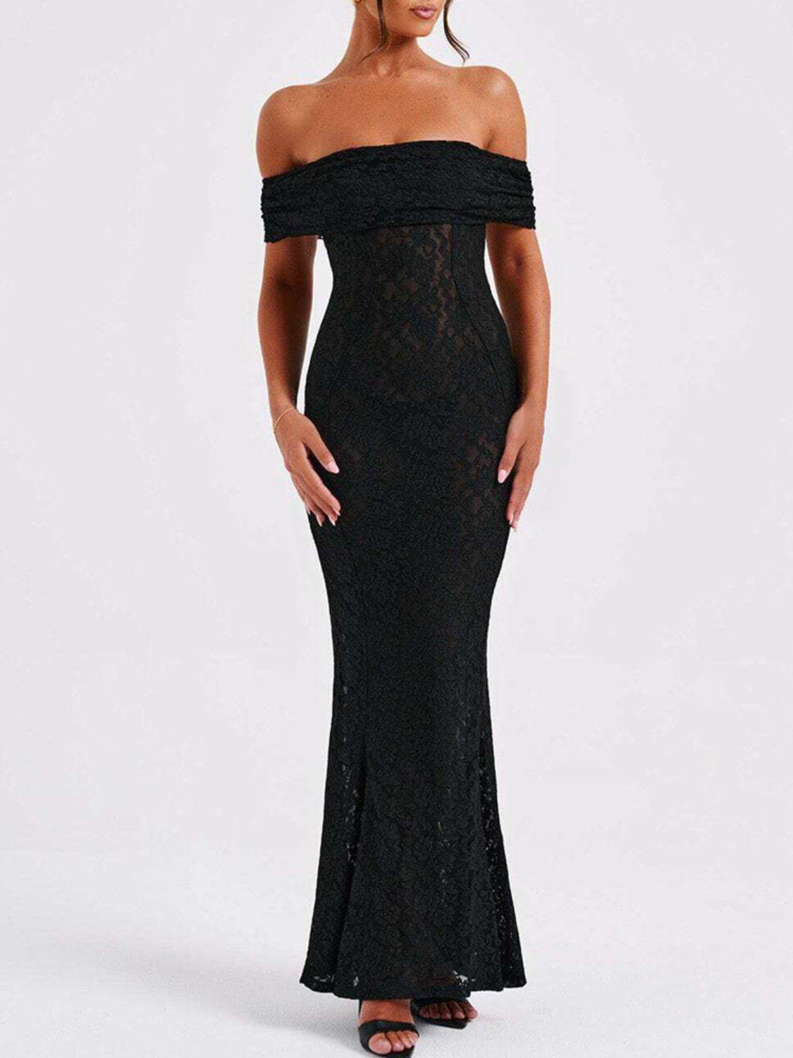 Devine Backless Lace Off-Shoulder Maxi Dress - Hovatok
