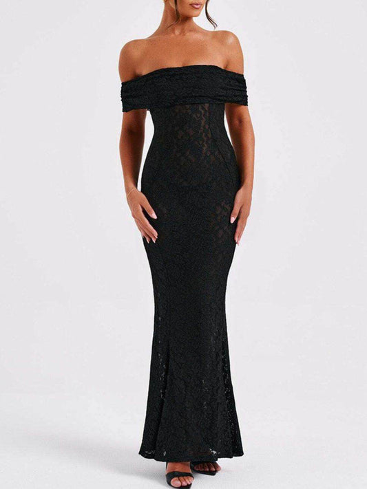 Devine Backless Lace Off-Shoulder Maxi Dress - Hovatok