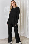 Basic Bae Full Size Ribbed High-Low Top and Wide Leg Pants Set - Hovatok