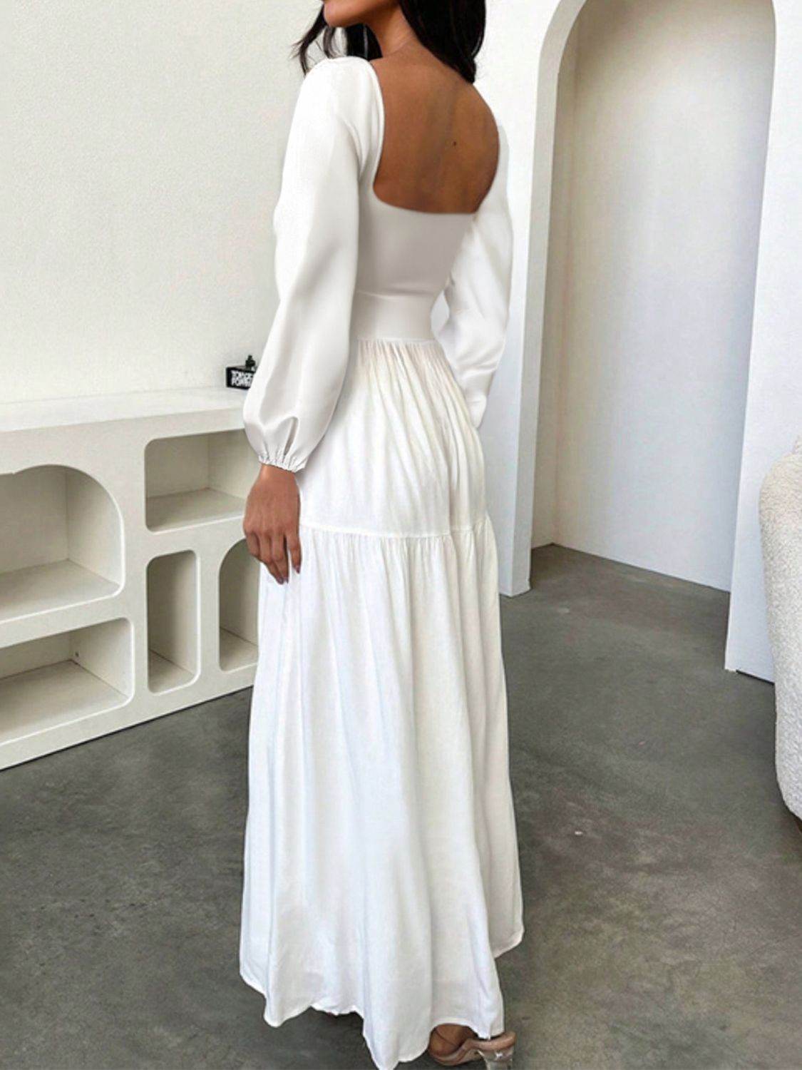 Devine Tie Front Long Sleeve Maxi Dress - Hovatok