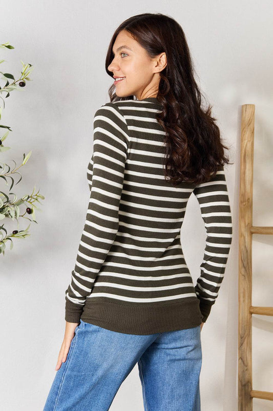 Zenana Full Size Striped Snap Down Cardigan - Hovatok