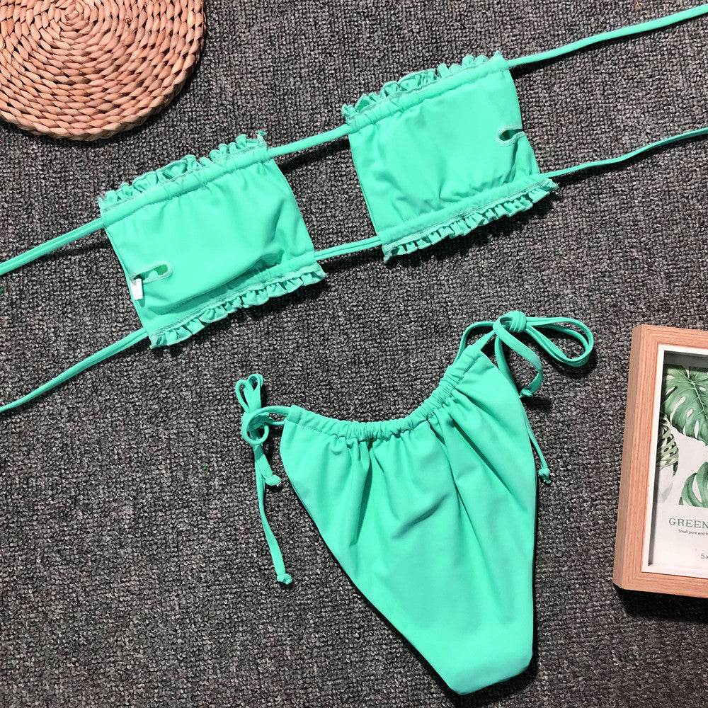 Frill Trim Ruched Bikini Set - Hovatok