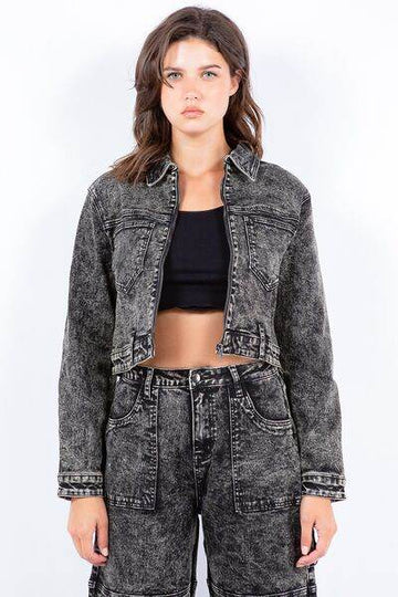 American Bazi Overdyed Bleached Zip Up Cropped Jacket - Hovatok