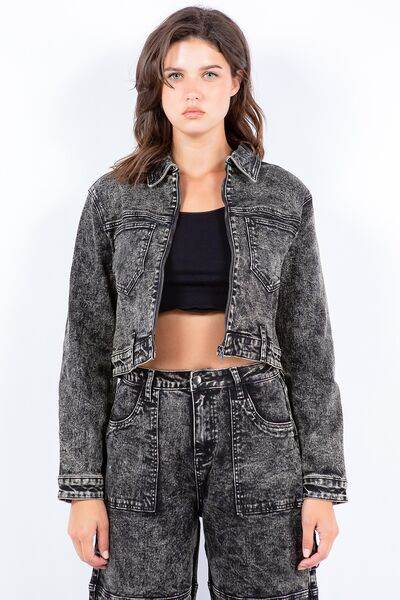 American Bazi Overdyed Bleached Zip Up Cropped Jacket - Hovatok