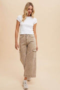 Annie Wear Raw Hem Wide Leg Jeans with Cargo Pockets - Hovatok