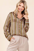 Mittoshop Striped Button Down Satin Shirt - Hovatok