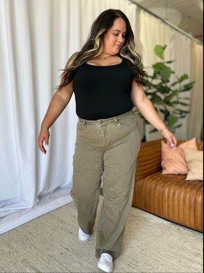 RFM Full Size High Rise Garment Dye Wide Leg Jeans - Hovatok