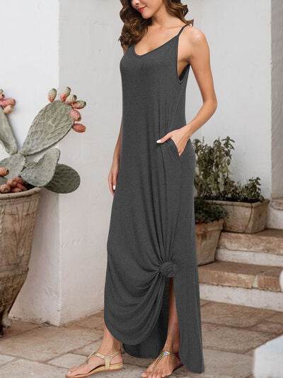 Slit Scoop Neck Sleeveless Dress - Hovatok