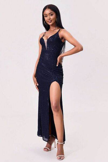 Split Sequin Backless Maxi Cami Dress - Hovatok