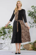 Celeste Full Size Multi Pattern Front Tie Midi Dress Plus Size - Hovatok