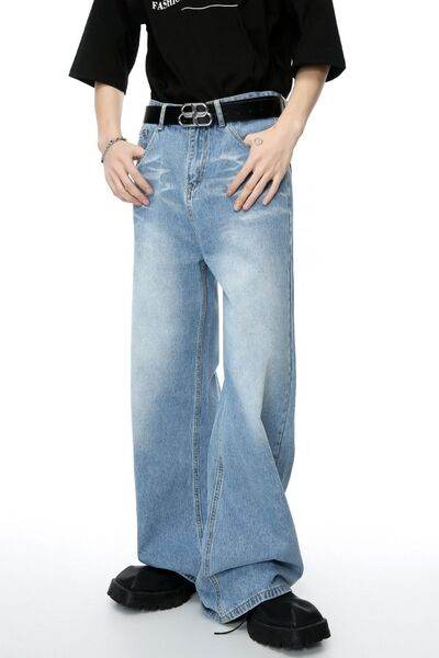 Mid Rise Wide Leg Men's Jeans with Pockets - Hovatok
