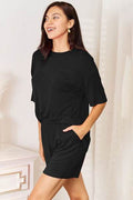 Basic Bae Bamboo Full Size Round Neck Drop Shoulder T-Shirt and Shorts Set - Hovatok