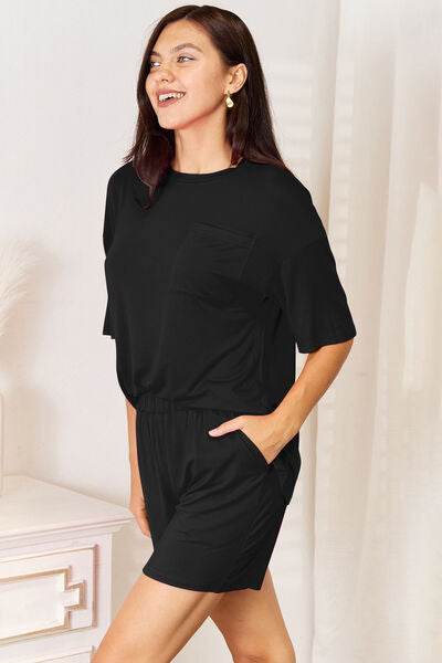 Basic Bae Bamboo Full Size Round Neck Drop Shoulder T-Shirt and Shorts Set - Hovatok