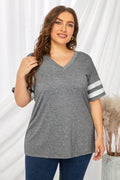Plus Size Striped V-Neck Tee Shirt - Hovatok