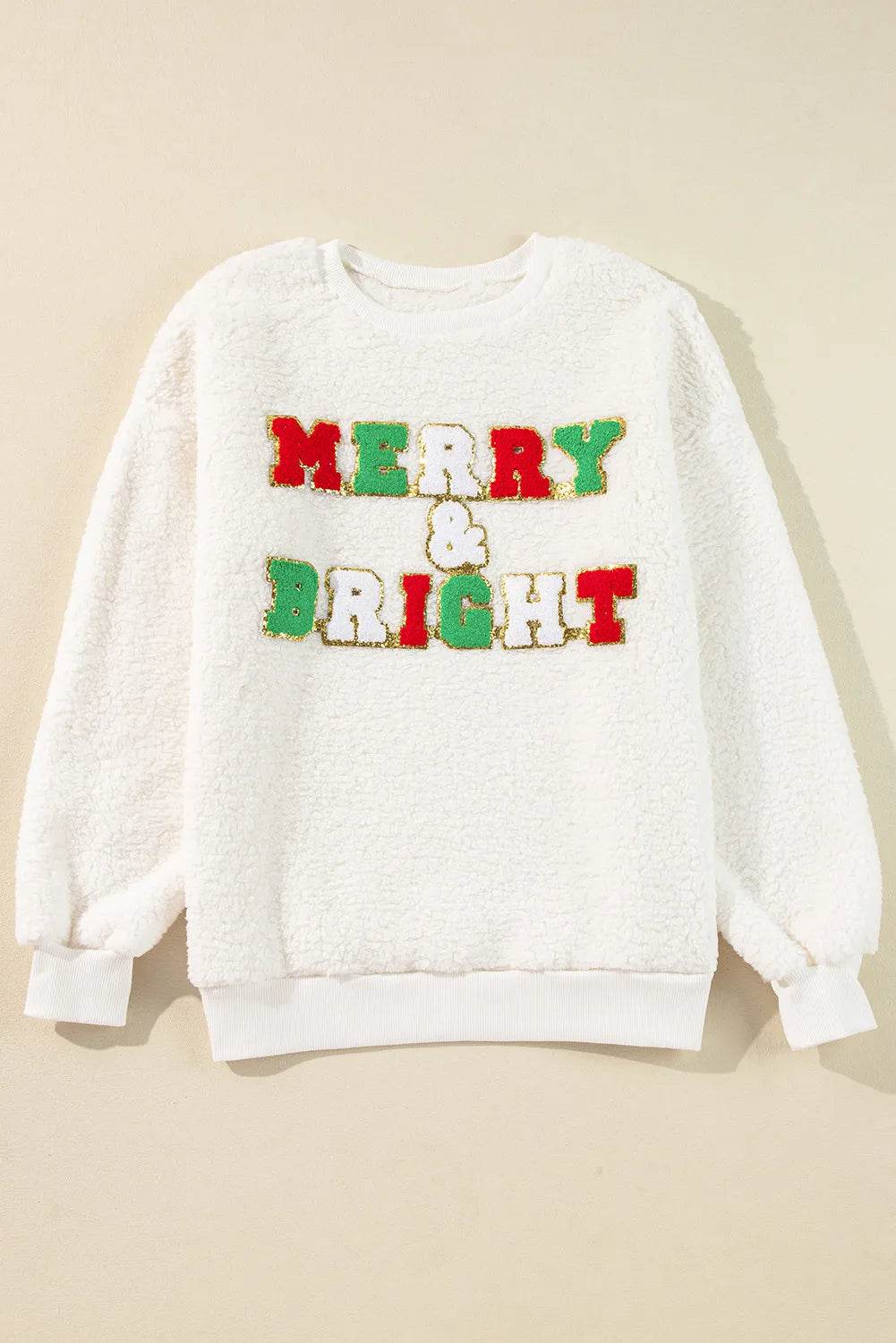 MERRY & BRIGHT Round Neck Long Sleeve Sweatshirt - Hovatok