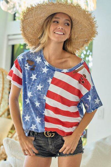 BiBi American Flag Theme Short Sleeve T-Shirt - Hovatok