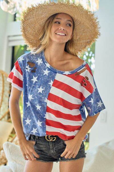 BiBi American Flag Theme Short Sleeve T-Shirt - Hovatok