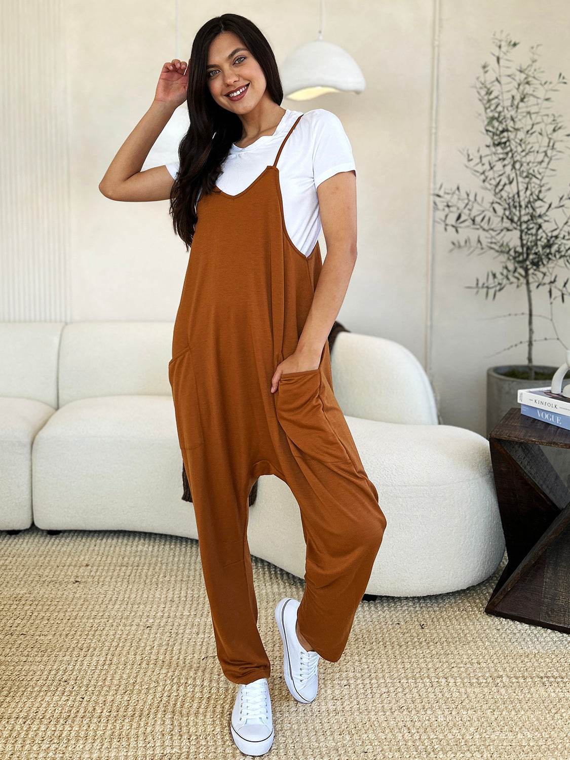 Double Take Full Size Sleeveless V-Neck Pocketed Jumpsuit - Hovatok