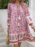Devine Tassel Floral Tie Neck Mini Dress - Hovatok