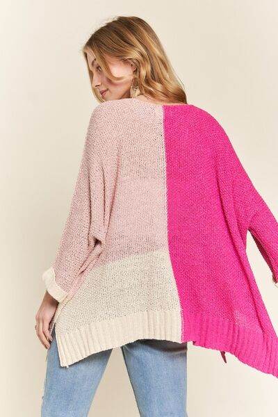 ADORA Side Slit Color Block Long Sleeve Sweater - Hovatok