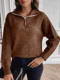 Half Zip Dropped Shoulder Sweater - Hovatok