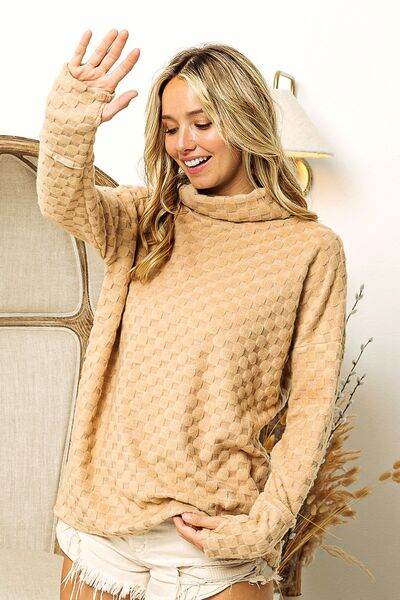 BiBi Checkered Round Neck Thumbhole Long Sleeve Top - Hovatok