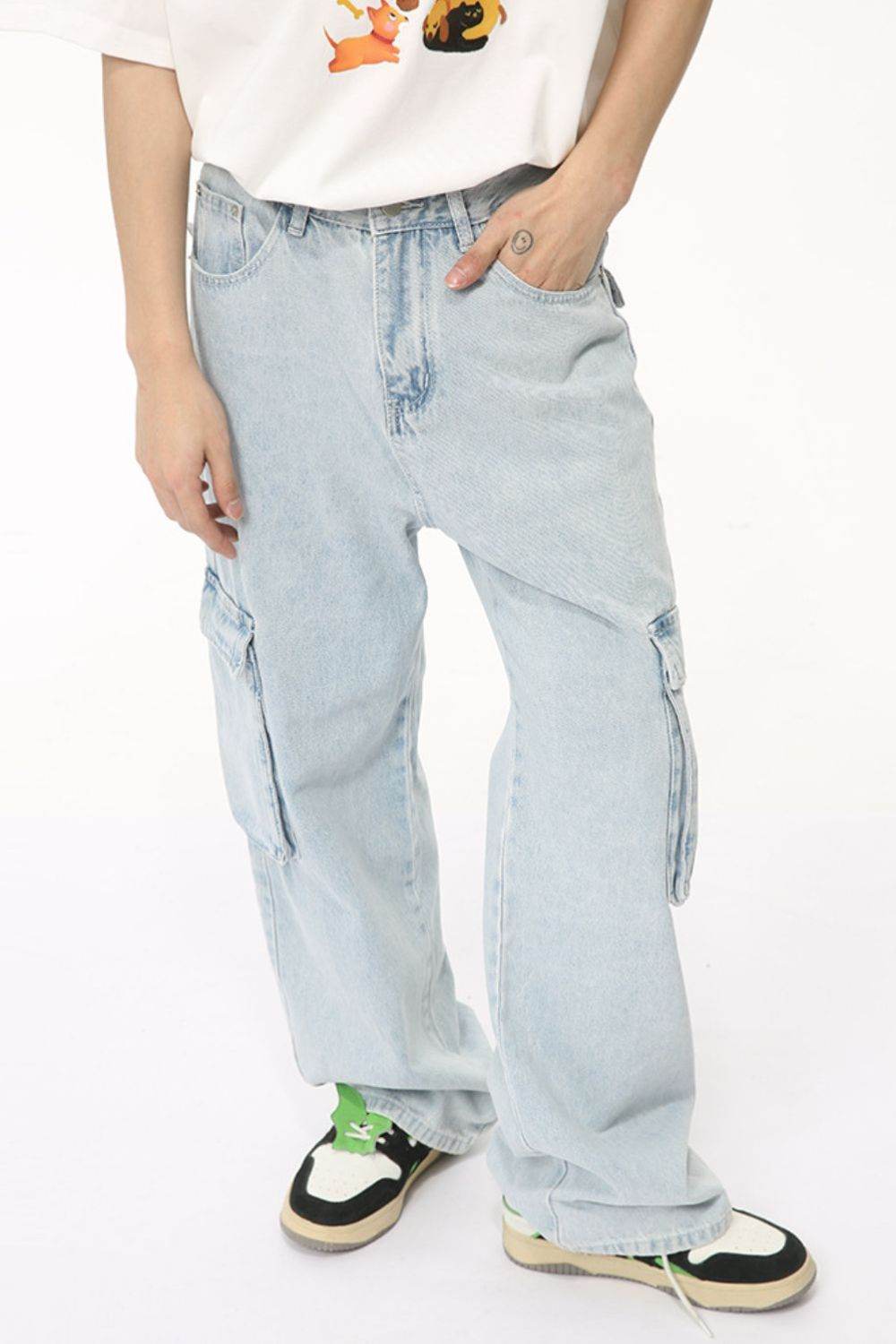Men's Washed Straight Cargo Jeans - Hovatok