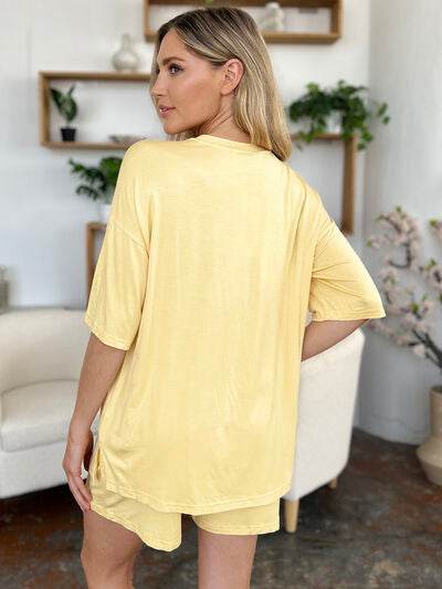 Basic Bae Bamboo Full Size Round Neck Drop Shoulder T-Shirt and Shorts Set - Hovatok
