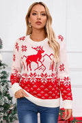 Angel Wings Deer Pattern Round Neck Long Sleeve Sweater - Hovatok