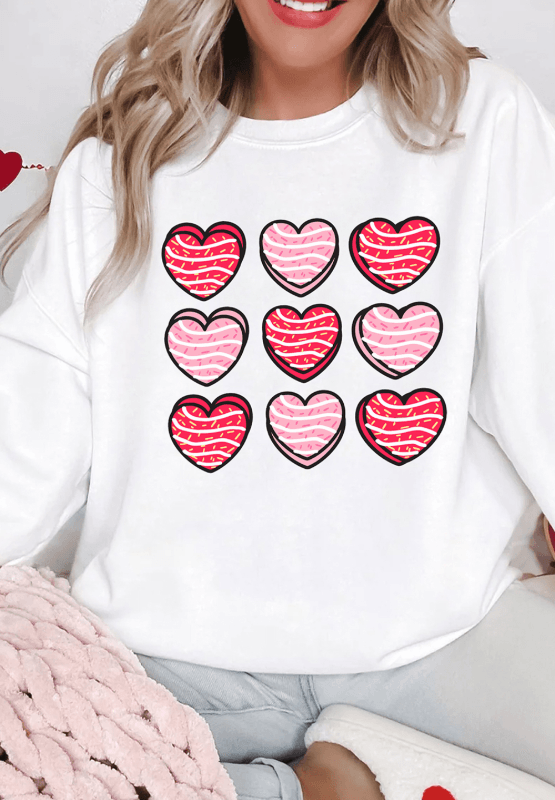 Valentine's Day Heart Round Neck Long Sleeve Sweatshirt - Hovatok