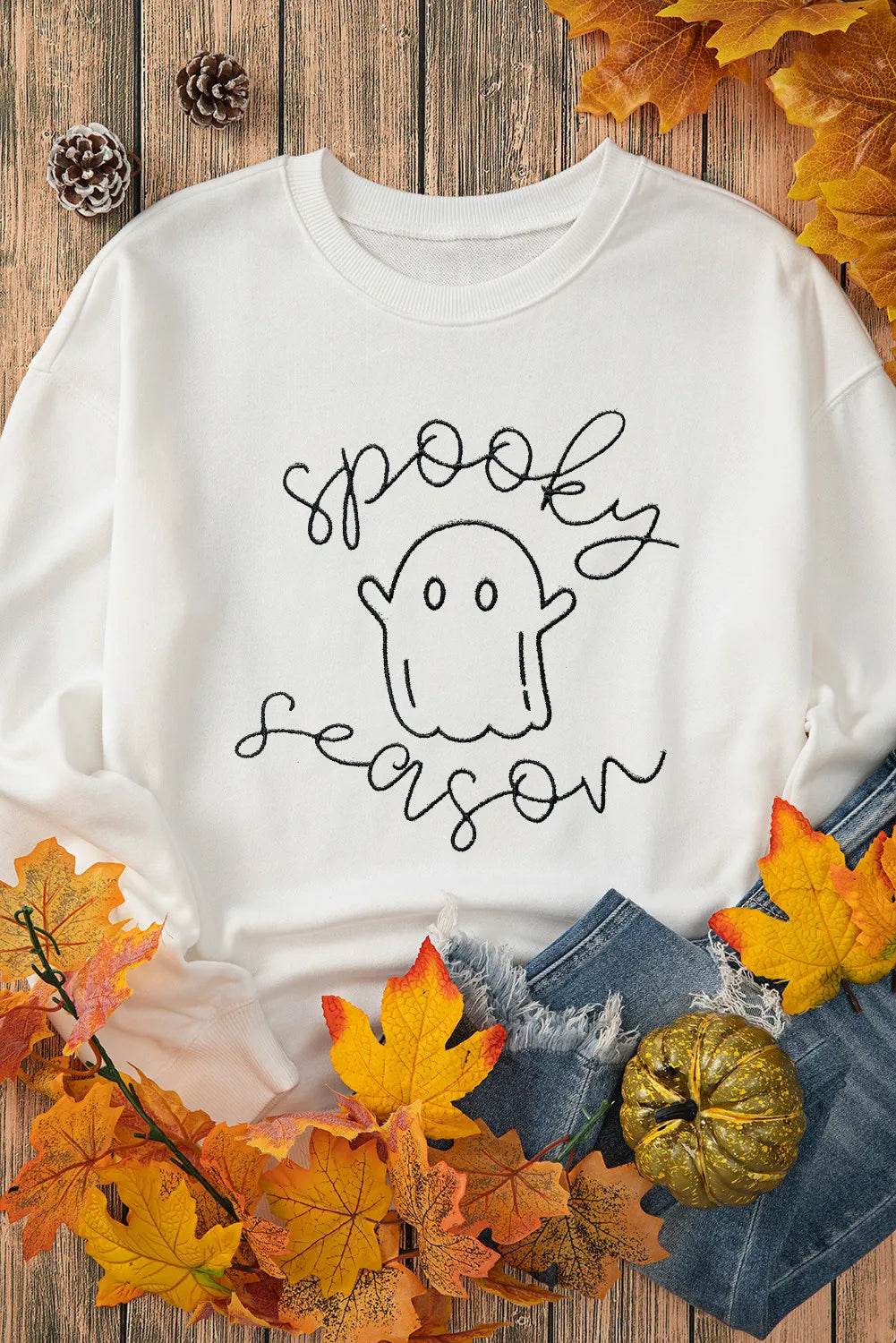 Ghost Graphic Long Sleeve Dropped Shoulder Sweatshirt - Hovatok