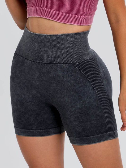 Washed High Waist Active Shorts - Hovatok