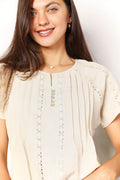 Double Take Crochet Buttoned Short Sleeves Top - Hovatok