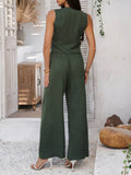 Devine Button Down Vest and Wide Leg Pants Set - Hovatok