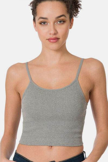 Zenana Ribbed Seamless Cropped Cami with Bra Pads - Hovatok