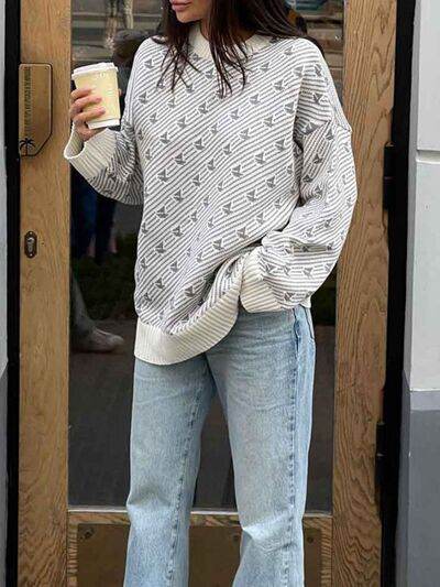 Contrast Round Neck Long Sleeve Sweater - Hovatok