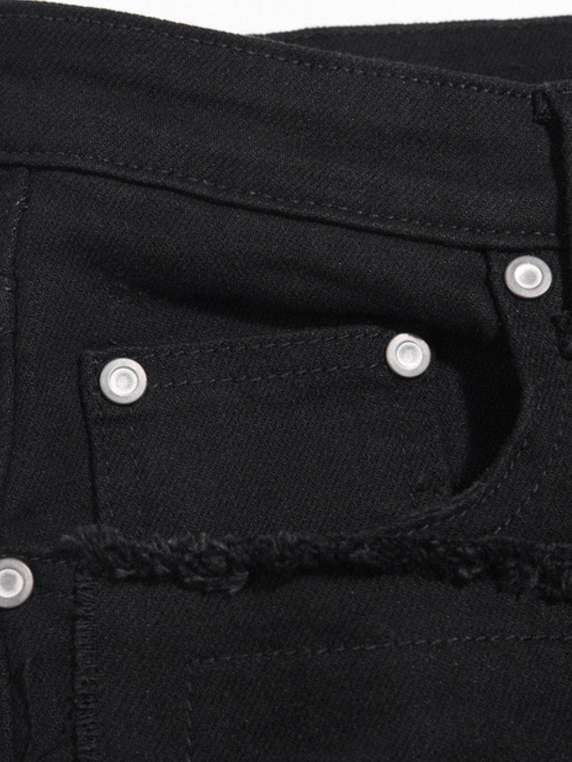 Men's Washed Distressed Panelled Jeans - Hovatok