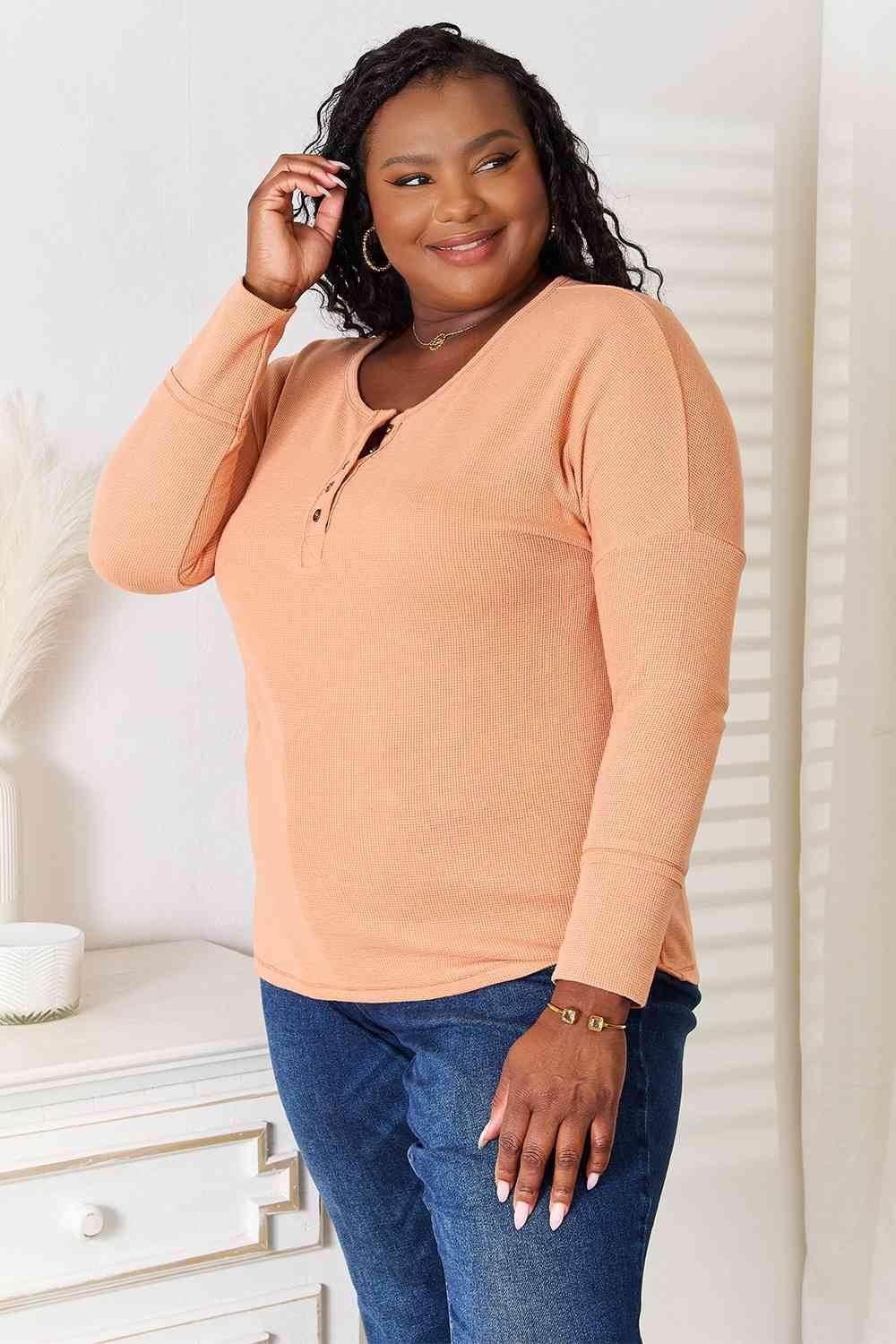 Basic Bae Half Button Long Sleeve Top - Hovatok