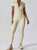Basic Bae Half Zip Short Sleeve Active Jumpsuit - Hovatok