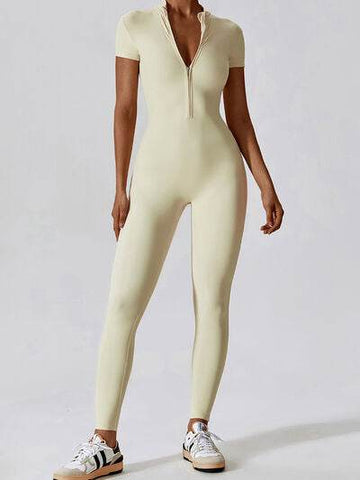 Basic Bae Half Zip Short Sleeve Active Jumpsuit - Hovatok