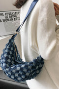 Raw Hem Checkered Denim Crossbody Bag - Hovatok