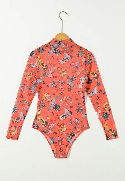 Printed Mock Neck Long Sleeve Bodysuit - Hovatok