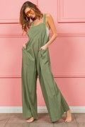 BiBi Ruched Wide Leg Overalls with Pockets - Hovatok